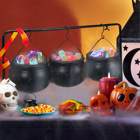 ORIENTAL CHERRY Halloween Decor - Set of 3 Witches Cauldron Serving Bowls on Rack for Home Kitchen Decoration