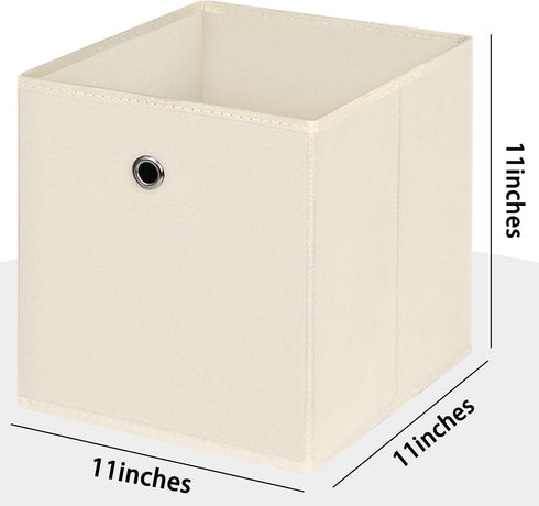 Foldable Storage Cubes Bins ,11 Inch Cloth Storage Cube Fabric Storage Box Cubes Organizer Baskets with Dual Handles for Home Organizer Set of 6 (Creamy-White)