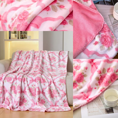 50x60in) Bow Blanket Pink Bows Soft Throw Blanket Premium Printed Soft Fabric for Best Comfort