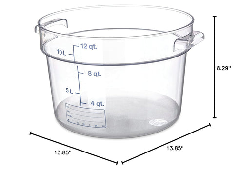 Carlisle FoodService Products Storplus Round Food Storage Container, 12 Quart, Clear, Stackable Design