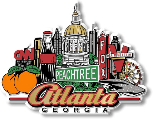 Atlanta City Magnet by Classic Magnets, 3D Rubber Vintage-Style Collectible Souvenirs Made in The USA, 4.2" x 3.2"