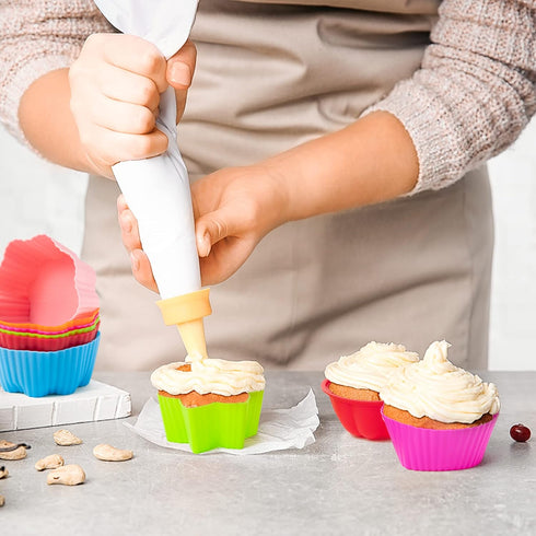 R HORSE 42 Pack Silicone Cupcake Molds, Multi Flower-Shaped Non-Stick Baking Cups, Washable Cake Cups Liners