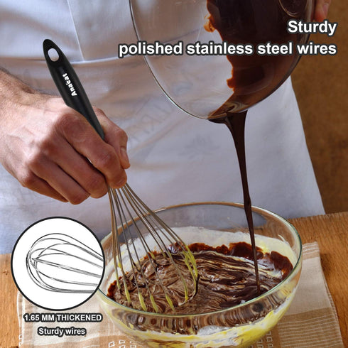 Anaeat Stainless Steel Kitchen Whisk Set of 5, Milk and Egg Beater Blender for Cooking, Baking