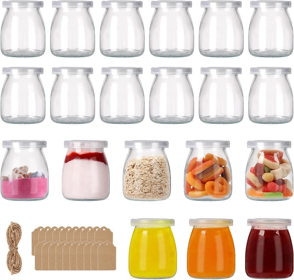 6.7oz Small Glass Jars 20Pack, Clear Glass Pudding Jars with PE Lids