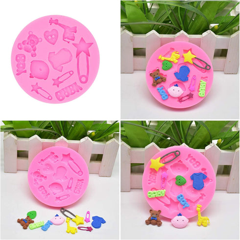 Rainmae 6Pcs Cute Baby Silicone Fondant Cake Mold, Baby Birthday Party Kitchen Baking Moulds for Cake Decorating