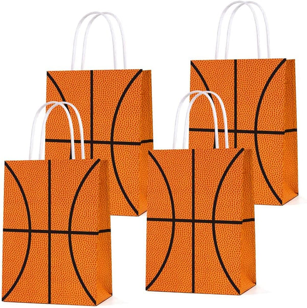 16 PCS Basketball Party Gift Bags, Birthday Decor, Party Favor Goody Treat Candy Bag, Basketball Pattern