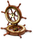 Nagina International 4" Small Rosewood Crafted Brass Ring Ship Wheel, Nautical Decor Steering Wheel