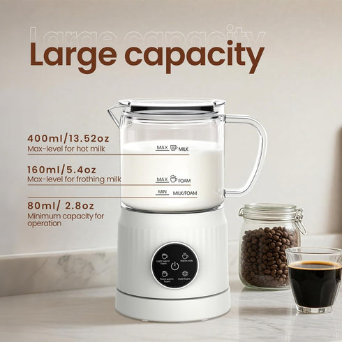 4-in-1 13.52oz Casimhu Milk Frother, Electric Milk Frother and Steamer with LED Touch Screen, Ceramic Lining Bottom