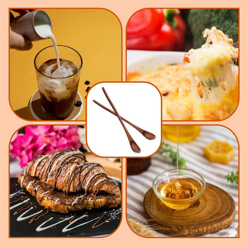 Mabor 2 Pcs Long Wooden Coffee & Tea Spoons, Honey & Jam Stirrer, Mixing Spoons for Coffee, Tea, Jam, Dessert, Honey