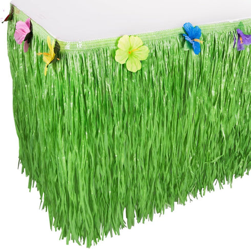 Luau Grass Table Skirt, Natural Hawaiian Table Skirt, Tropical Party Decorations, 9 Feet x 29.5 Inch (Green)