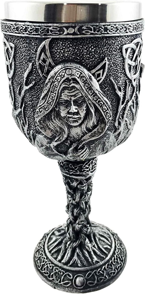 Ebros Celestial Celtic Triple Goddess Maiden Mother Crone Wine Goblet Chalice Figurine - Wiccan Decor
