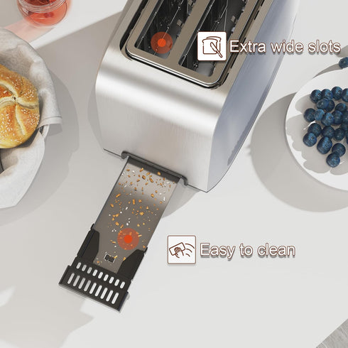 Runnatal 2 Slice Toaster, 100% Stainless Steel, Multifunctional with 7 Toast Settings, Defrost, Bagel, Cancel Functions