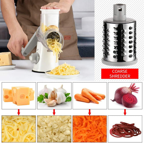 Cambom Rotary Cheese Grater Hand Crank Shredder for Fresh Cheese, Vegetables, Nuts, with Non-slip Suction Base and Free