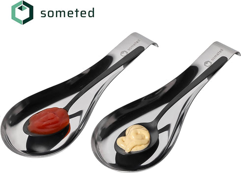 Large Stainless Steel Spoon Rest, Metal Ladle Rest Utensil for Kitchen Counter, Stylish Silver Spoon Holder