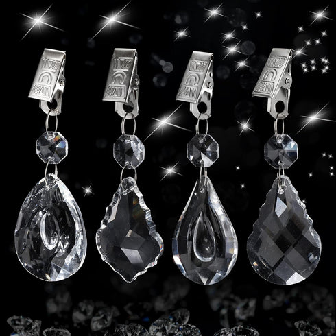 16 Pack AVLA Tablecloth Weights Kit, Crystal Table Cover Pendants with Metal Clip Clamps, Glass Heavy Teardrop Prisms