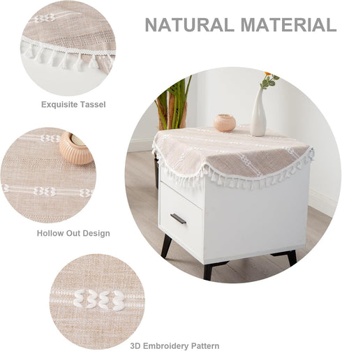 24 Inch Round Linen Light Coffee Small Tablecloth Farmhouse Embroidered Bedside Table Cover Washable Wrinkle Resistant