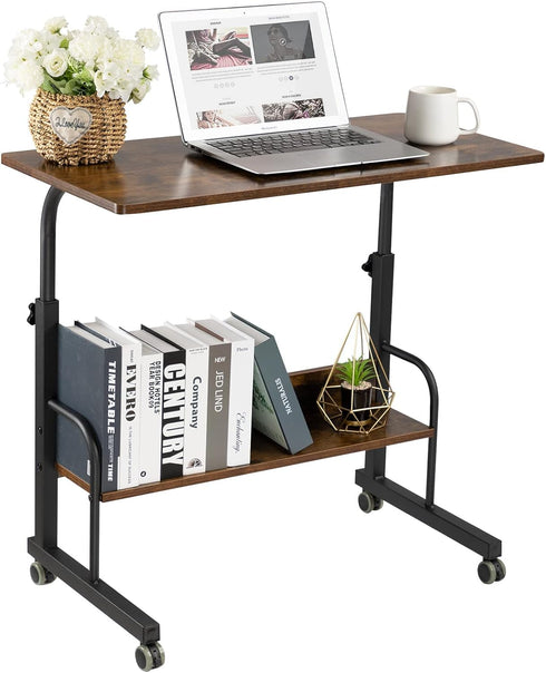SIDUCAL Portable Laptop Desk, Mobile Laptop Cart Adjustable Height, Rolling Computer Cart