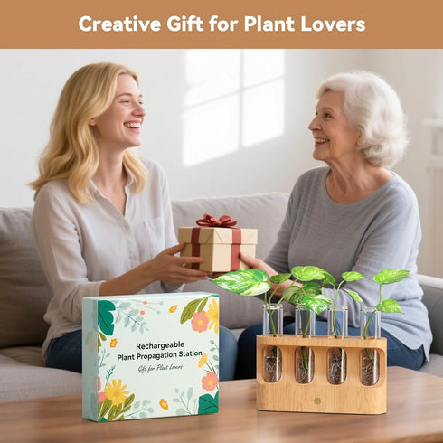 4 Lightalent Rechargeable Plant Propagation Station with Stepless LED Light, Wooden Stand & Propagation Test Tubes