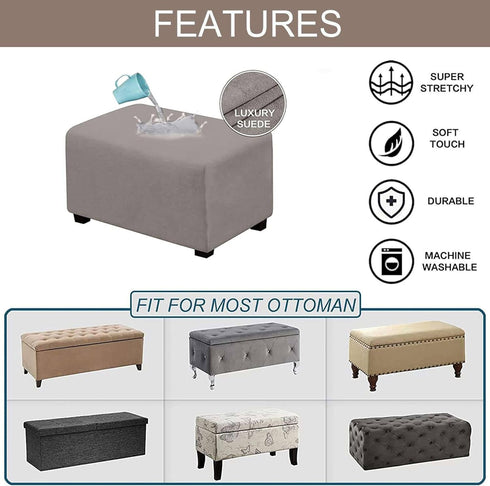 JHLD Waterproof Ottoman Cover Rectangle, Stretch Velvet Soft Ottoman Slipcovers Fit Folding Storage Stool with Elastic