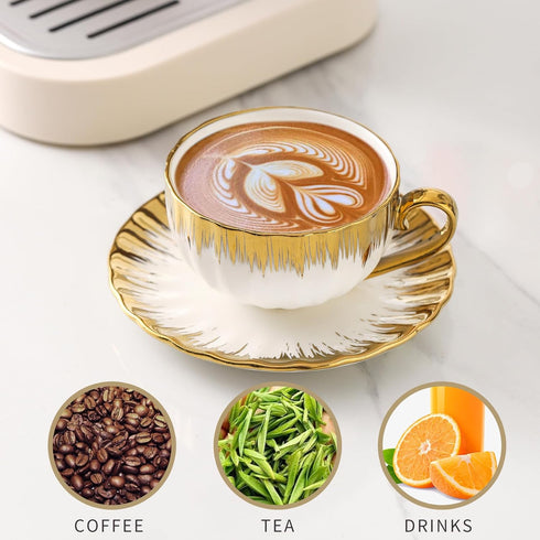 7 oz Set, Set 6, LETAOTAO Cappuccino Cups with Saucers, Porcelain Double Espresso Cups Ceramic Turkish Coffee Cups
