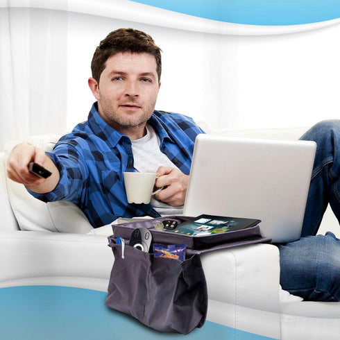 6 Pockets TV Remote Control Organizer - Home Sofa Console Caddy Holder for Cellphone, Tray, Snacks
