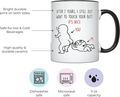 YouNique Designs 7th Anniversary Coffee Mug, 11 Ounces, Funny Wedding Anniversary Cup for Couple, Black Handle