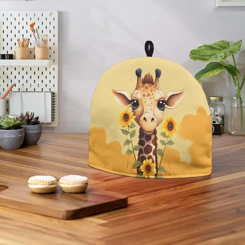 Giraffe Sunflower Print Tea Cozy, Insulated Teapot Cover for Ladies Gift, Decorative Accessory (Yellow)