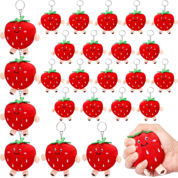 24 Pcs Cute Strawberry Fruit Keychains - Plush Pendant Kawaii Charm for Party Favors