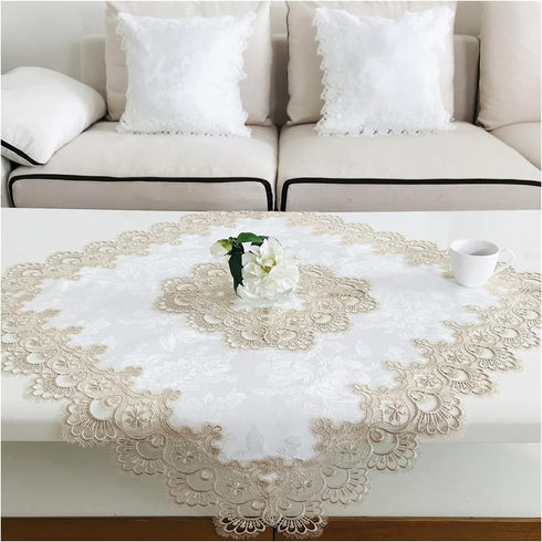 Rectangle Tablecloth Beige Lace 33 x 33 Inches for Dining Tables End