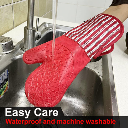 Silicone Oven Mitts - Heat Resistant 932? with Waterproof & Non-Slip Kitchen Mittens, Set of 2 Extra Long Gloves for