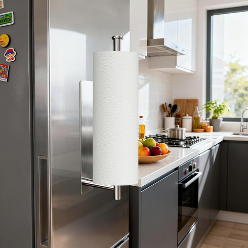 Magnetic Paper Towel Holder - No Drill, Paper Towel Roll Holder Magnet Towel Rack Wall Mount Fridge Organizer
