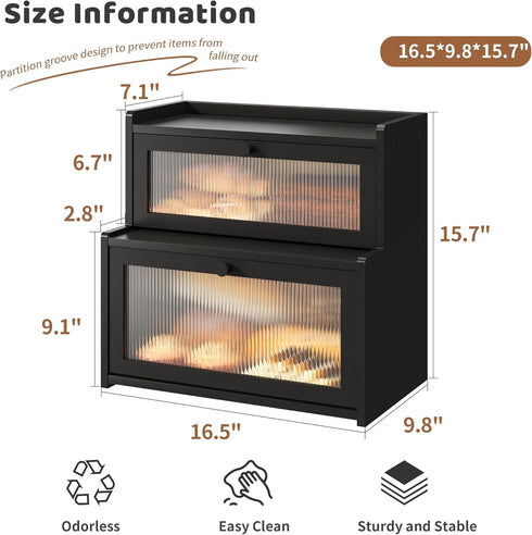 Countertop FILWH Bread Box for Kitchen Double Layer Large Corner Bread Box Capacity Bread Storage Bin Farmhouse