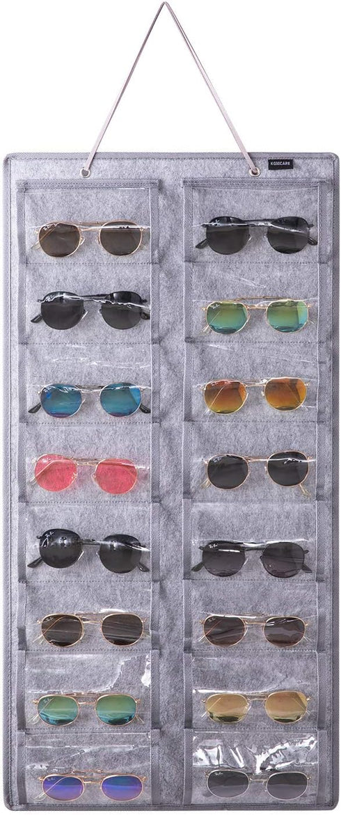 Sunglasses Organizer Storage, 16 Slots Wall Pocket Display, Dust-Proof Eyewear Hanging on Door