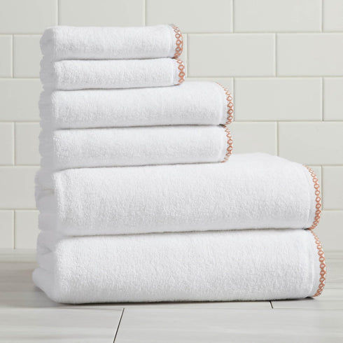 Great Bay Home Clay/White Bath Towel Set - Ultra-Soft Cotton, Boho-Chic Border