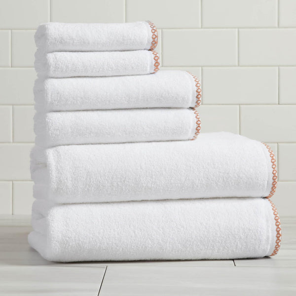 Great Bay Home Clay/White Bath Towel Set - Ultra-Soft Cotton, Boho-Chic Border