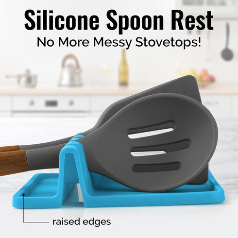 Zulay Kitchen Silicone Utensil Rest with Drip Pad, BPA-Free, Heat-Resistant Spoon Holder, Blue