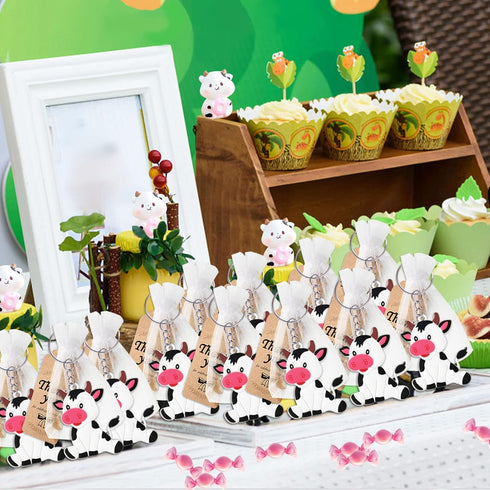 40 Pack Cow Keychains, Animal Themed Party Decoration for Guests, Farm Animal Baby Shower, Kids Birthday