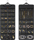 SMRITI Hanging Jewelry Organizer with Dual Zippered Pockets, Canvas Double Sided Rotating Hanger for Necklaces and