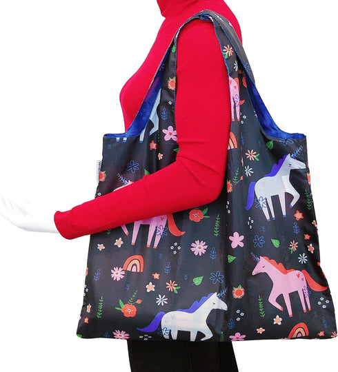 Wrapables Large Reusable Shopping Tote Bag with Outer Pouch