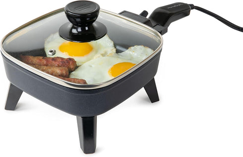 HomeCraft 7-Inch Electric Non-Stick Skillet, Adjustable Temperature Control, Cool-Touch Handle & Tempered Glass Lid for