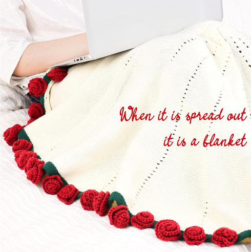 31 Inches cagulax Birthday Gifts for Women Mothers Day, Rose Crochet Flowers Bouquet Blanket, Anniversary Wedding