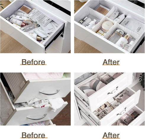Adjustable Drawer Divider DIY Storage Organizer for Tidying Clutter in Kitchen, Bathroom, Bedroom, and Office