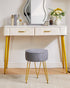 WBD009G IBUYKE Teddy Velvet Round Footrest Stool Ottoman, Makeup Vanity Stool Side Table, Velvet Dressing Table Seat