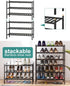 3-Tier Closet, viewcare Black Bamboo Shoe Rack for Entryway, Stackable | Foldable | Natural, Shoe Shelf Storage