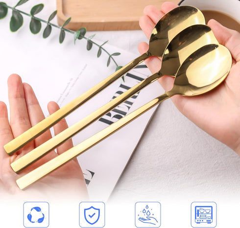 HANSGO 8PCS Gold Stainless Steel Spoons, 8.5 Inch Soup Spoons Dinner Spoons for Kitchen Home