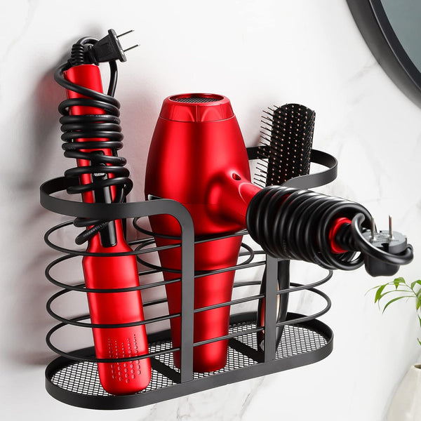 YIGII Hair Dryer Holder - Wall Mount Organizer for Bathroom, Adhesive Blow Dryer Holder for Hot Tools, Black