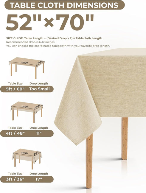 Decorelia Party,(Oblong,52 70 Inch (4-6 Faux Linen Rectangle Tablecloth for Dining Room,Outdoor Coffee Wrinkle