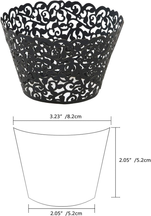 KPOSIYA 120 Pack Artistic Cupcake Wrappers, Black Laser Cut Cake Paper Cups for Wedding Baby Shower Birthday Decoration