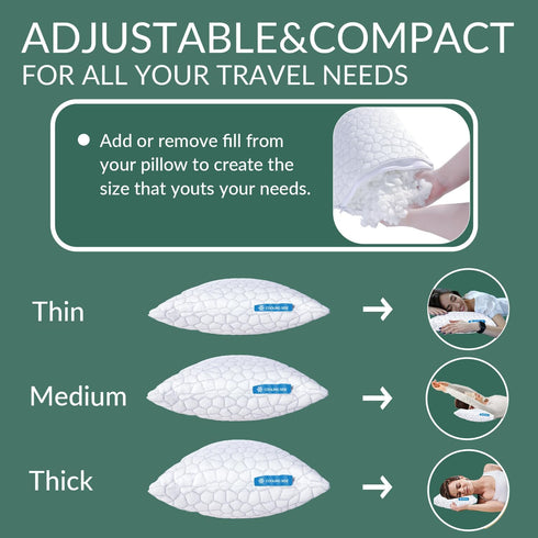 QUTOOL Small Travel Pillows for Sleeping, Cooling Memory Foam Camping Pillow, Portable with Travel Storage Bag
