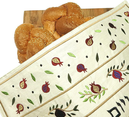 EMANUEL Yair Challah Cover for Shabbat, Embroidered Pomegranates and Flowers, CME-6